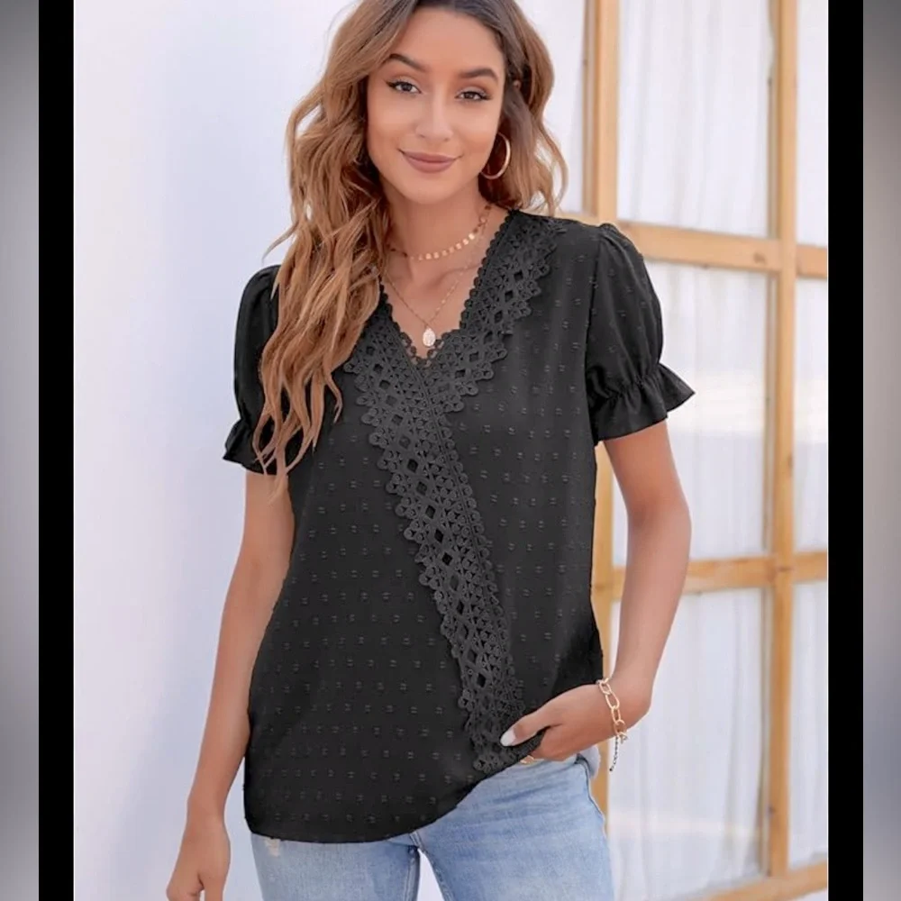 Jacquard Pom Blouse Puff Sleeve Top - Picture 5 of 5